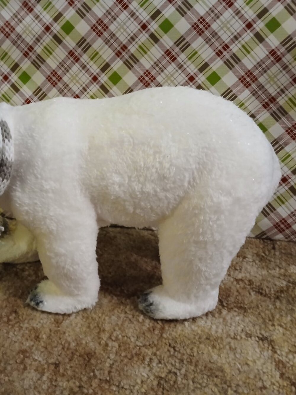 Faux Fur over Paper Mache Walking Polar Bear Indoor Christmas Winter Decoration - Picture 2 of 11